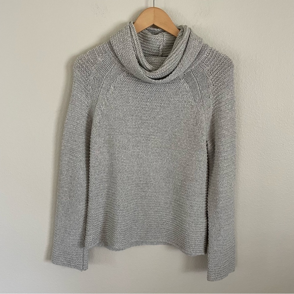 Lilla P Cowl Neck Ribbed Knit Turtleneck Sweater Oatmeal Gray Size XS - Picture 2 of 9